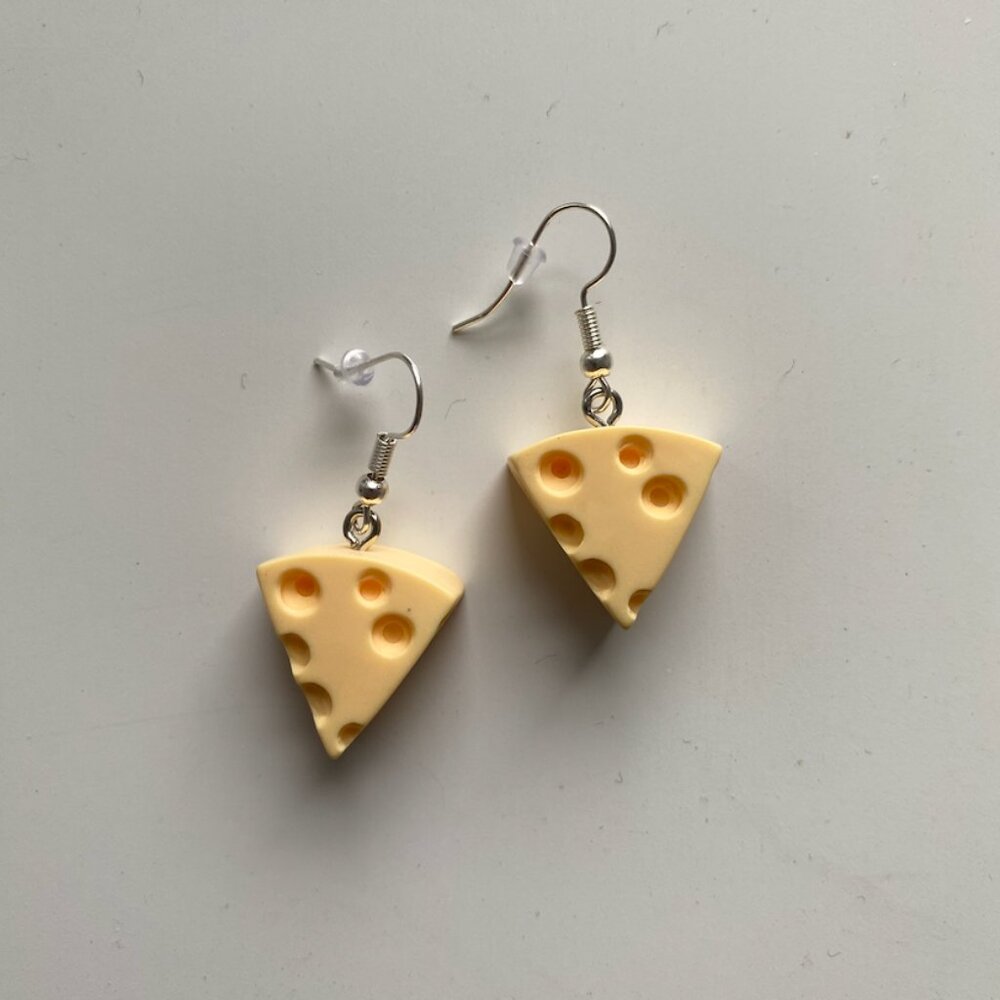 Handmade Cheese Earrings STAINLESS STEEL Kitschy Silver‎ Jewelry
